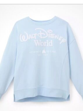 🩵Walt Disney World Pullover Sweatshirt Crewneck Castle Logo Light Blue Large NWT
